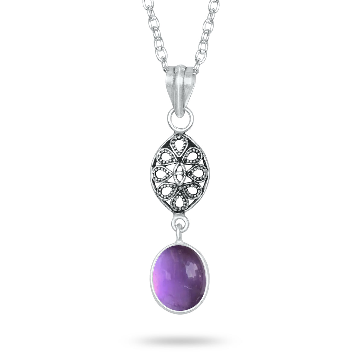 Amethyst Charm Pendants – Silver-Plated, Handmade, Designer Boho | Wholesale