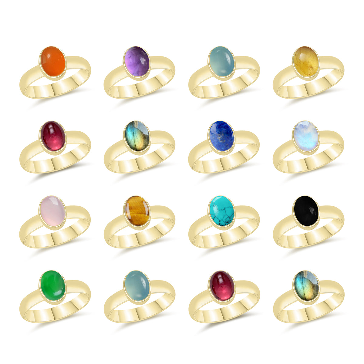 Smooth Plain Gemstone Rings – Multi-Shape | Silver / 18K Gold / 18K Rose | Bundles