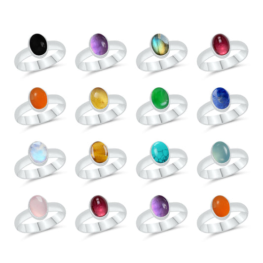Smooth Plain Gemstone Rings – Multi-Shape | Silver / 18K Gold / 18K Rose | Bundles