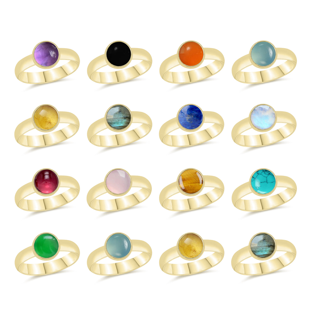 Smooth Plain Gemstone Rings – Multi-Shape | Silver / 18K Gold / 18K Rose | Bundles