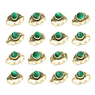 Dainty Malachite Rings – Silver, 18K Gold & Rose Gold Plated | Fixed Sizes US 5–9 | Wholesale Bundles