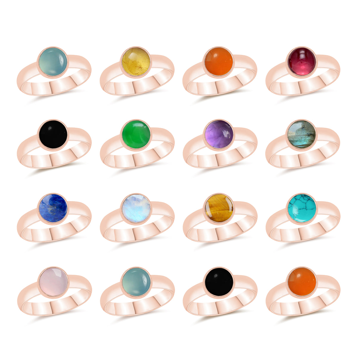 Smooth Plain Gemstone Rings – Multi-Shape | Silver / 18K Gold / 18K Rose | Bundles