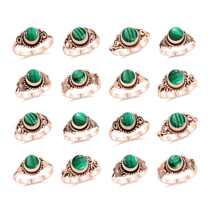 Dainty Malachite Rings – Silver, 18K Gold & Rose Gold Plated | Fixed Sizes US 5–9 | Wholesale Bundles
