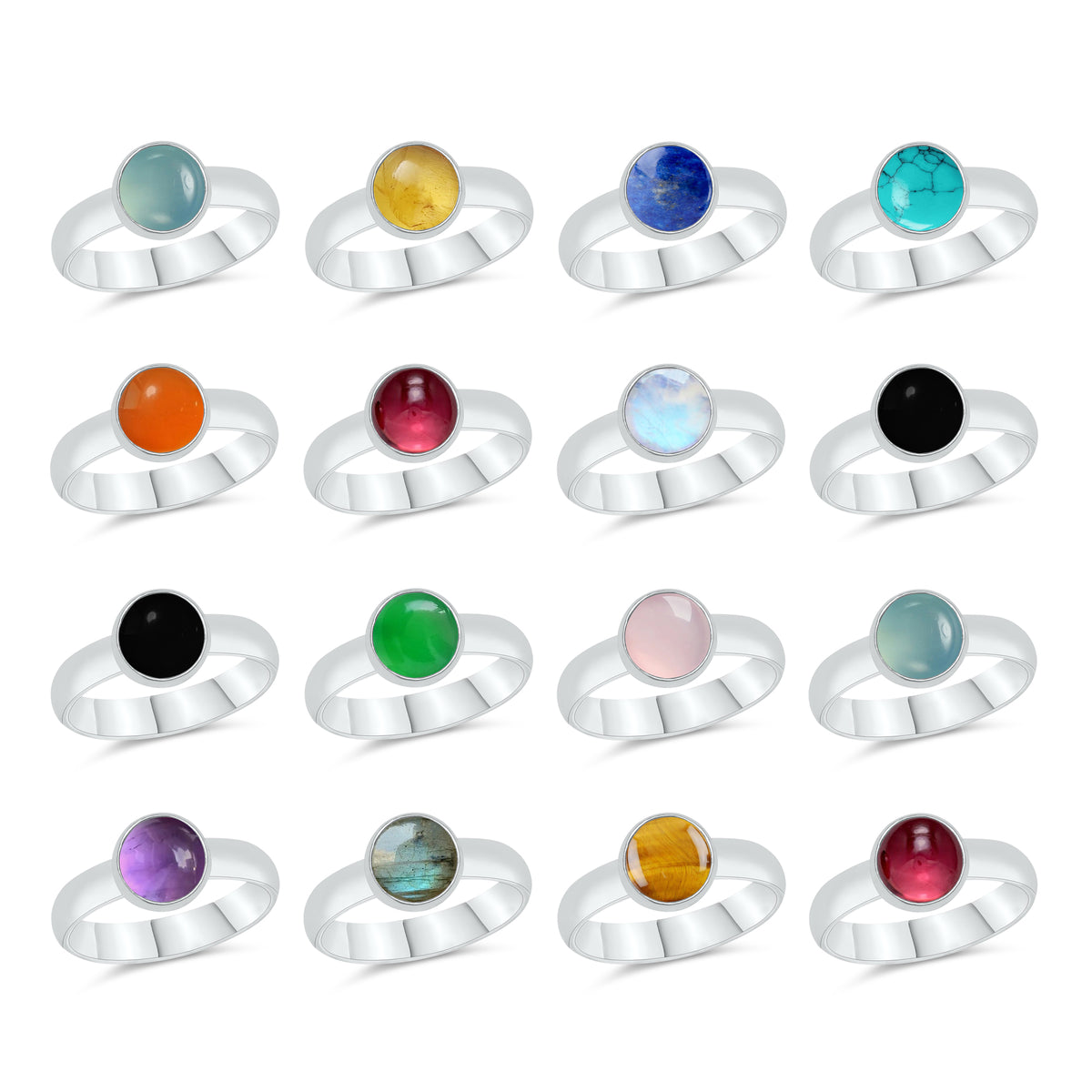 Smooth Plain Gemstone Rings – Multi-Shape | Silver / 18K Gold / 18K Rose | Bundles