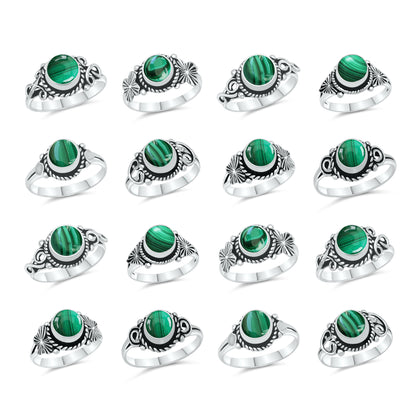 Dainty Malachite Rings – Silver, 18K Gold & Rose Gold Plated | Fixed Sizes US 5–9 | Wholesale Bundles
