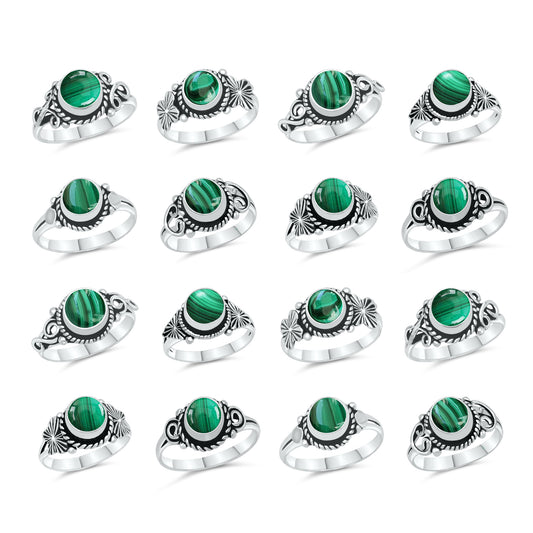 Dainty Malachite Rings – Silver, 18K Gold & Rose Gold Plated | Fixed Sizes US 5–9 | Wholesale Bundles