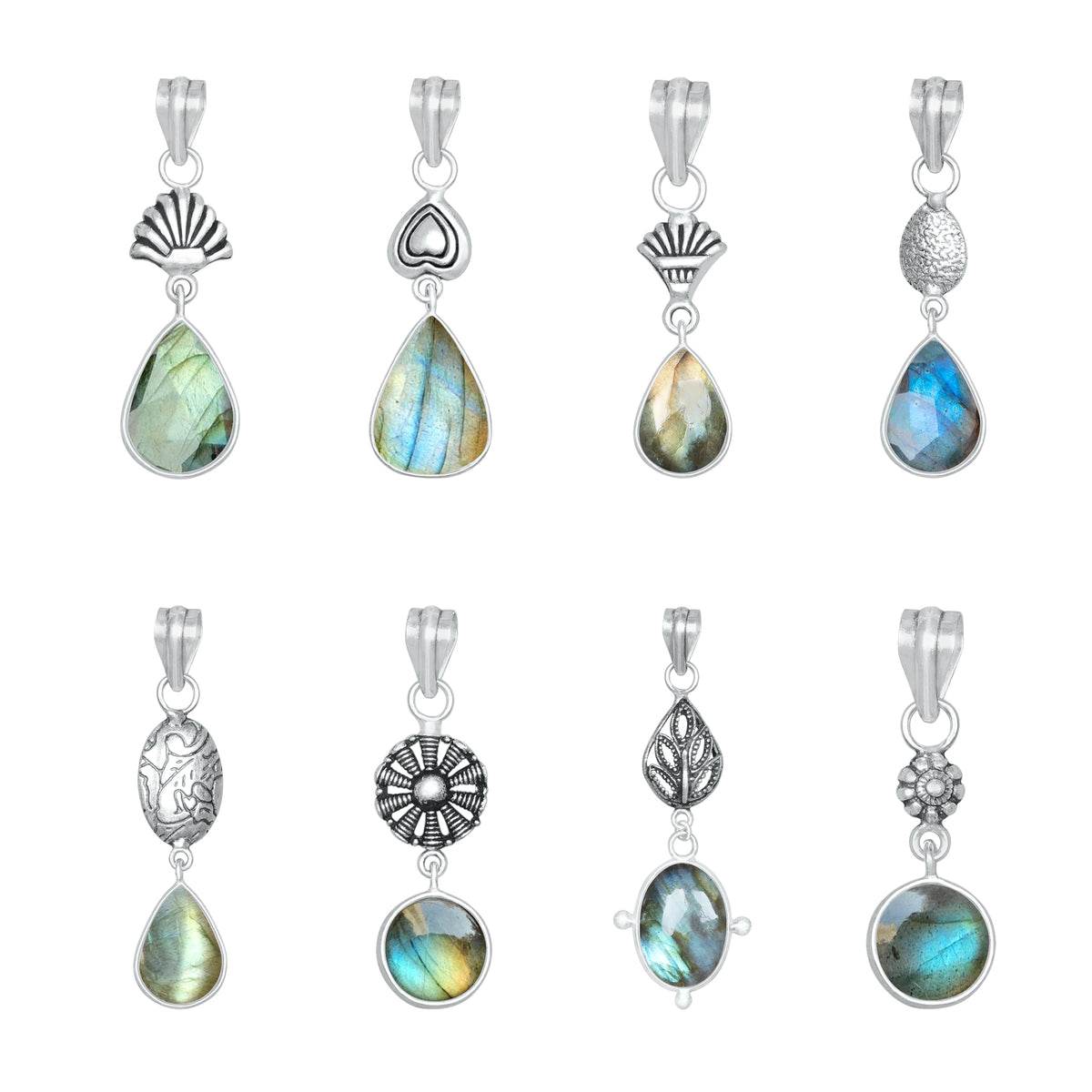 Labradorite Charm Pendants – Silver-Plated, Handmade, Designer Boho | Wholesale