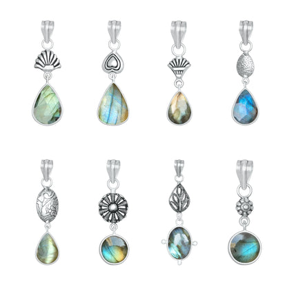 Labradorite Charm Pendants – Silver-Plated, Handmade, Designer Boho | Wholesale