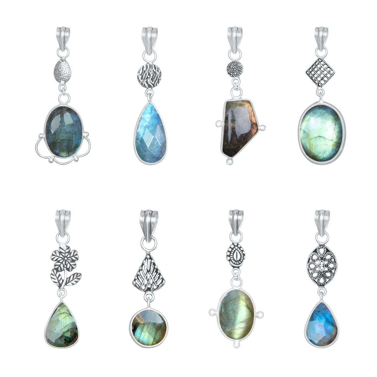 Labradorite Charm Pendants – Silver-Plated, Handmade, Designer Boho | Wholesale