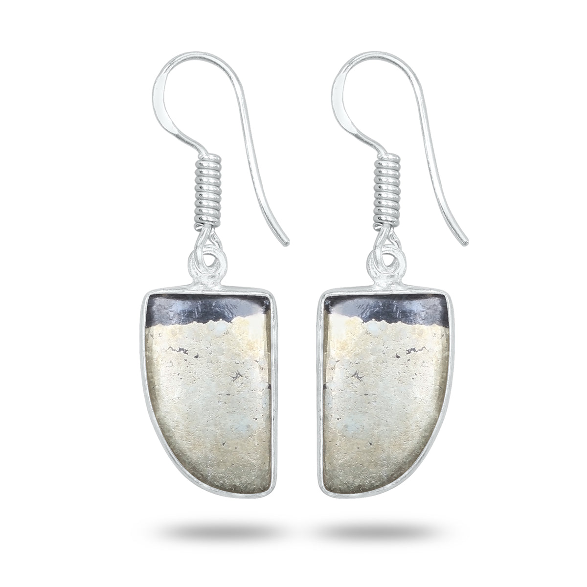 Pyrite Cabochon Earrings – Handmade Minimal Design | Silver‑Plated Brass | Fish Hook Backs | Wholesale Pairs