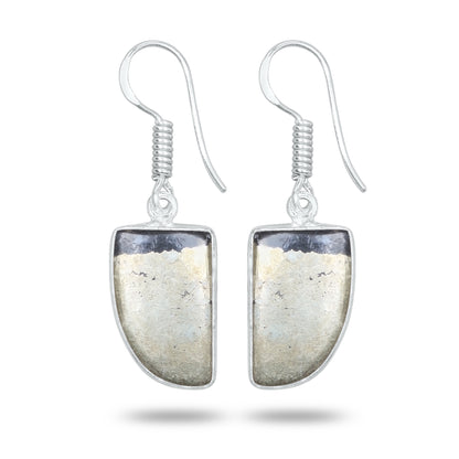 Pyrite Cabochon Earrings – Handmade Minimal Design | Silver‑Plated Brass | Fish Hook Backs | Wholesale Pairs