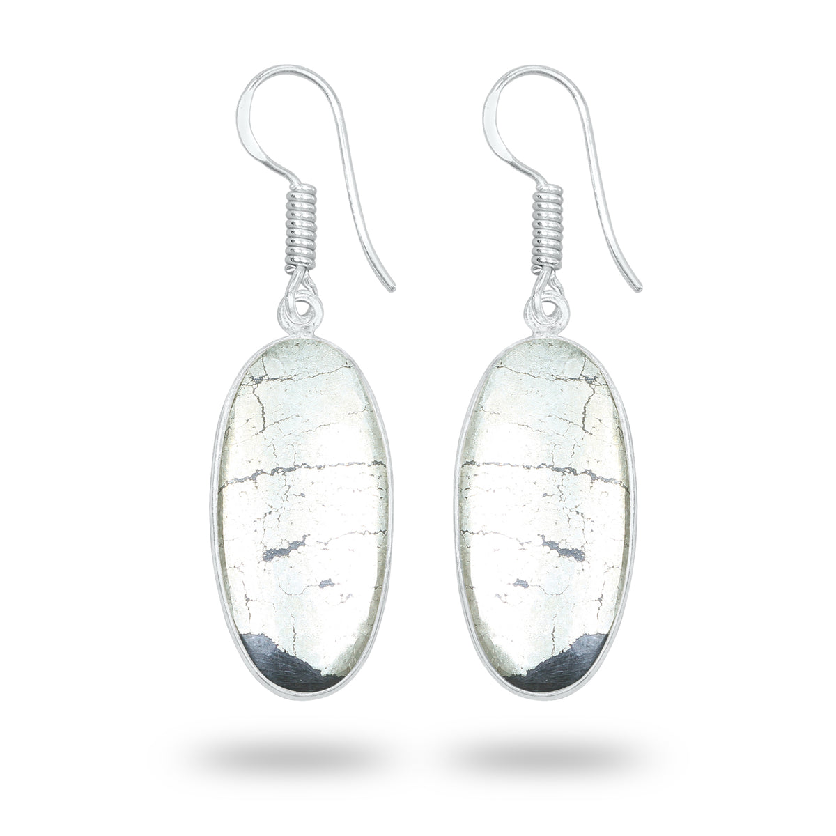 Pyrite Cabochon Earrings – Handmade Minimal Design | Silver‑Plated Brass | Fish Hook Backs | Wholesale Pairs