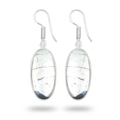 Pyrite Cabochon Earrings – Handmade Minimal Design | Silver‑Plated Brass | Fish Hook Backs | Wholesale Pairs