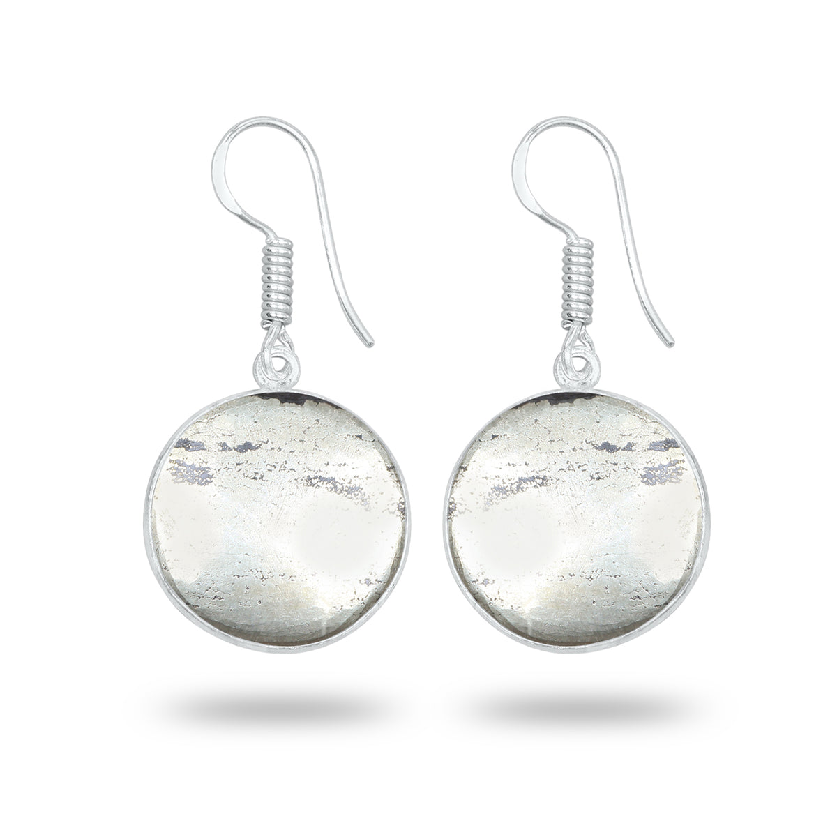 Pyrite Cabochon Earrings – Handmade Minimal Design | Silver‑Plated Brass | Fish Hook Backs | Wholesale Pairs