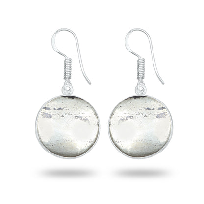 Pyrite Cabochon Earrings – Handmade Minimal Design | Silver‑Plated Brass | Fish Hook Backs | Wholesale Pairs