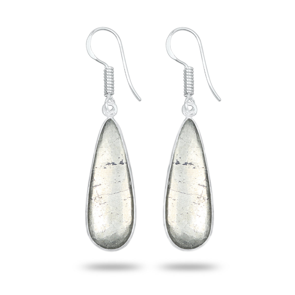 Pyrite Cabochon Earrings – Handmade Minimal Design | Silver‑Plated Brass | Fish Hook Backs | Wholesale Pairs
