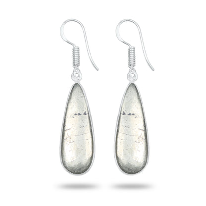 Pyrite Cabochon Earrings – Handmade Minimal Design | Silver‑Plated Brass | Fish Hook Backs | Wholesale Pairs