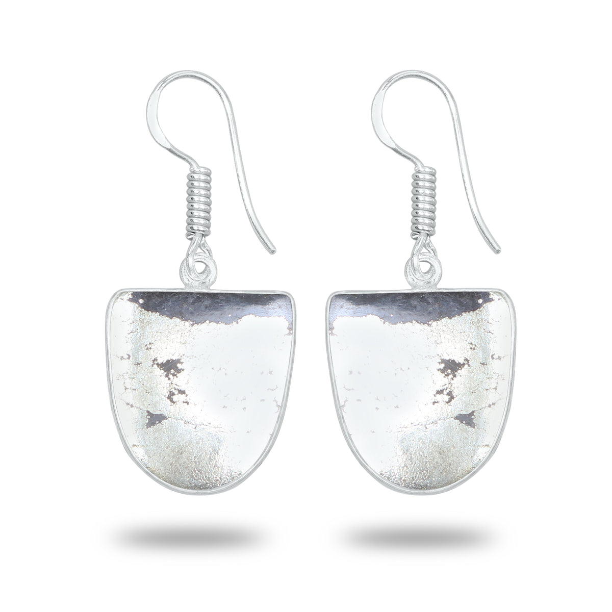 Pyrite Cabochon Earrings – Handmade Minimal Design | Silver‑Plated Brass | Fish Hook Backs | Wholesale Pairs