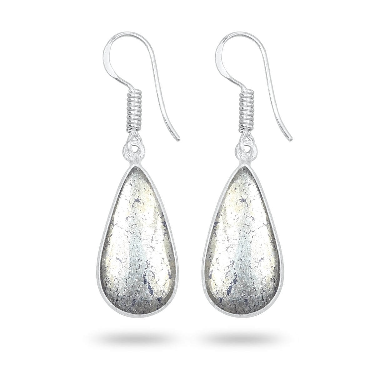 Pyrite Cabochon Earrings – Handmade Minimal Design | Silver‑Plated Brass | Fish Hook Backs | Wholesale Pairs