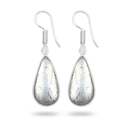 Pyrite Cabochon Earrings – Handmade Minimal Design | Silver‑Plated Brass | Fish Hook Backs | Wholesale Pairs