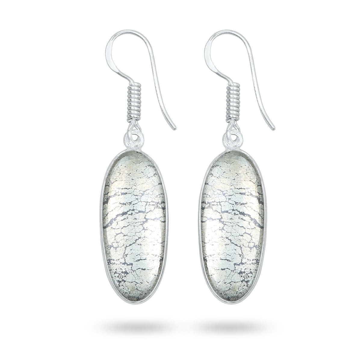 Pyrite Cabochon Earrings – Handmade Minimal Design | Silver‑Plated Brass | Fish Hook Backs | Wholesale Pairs