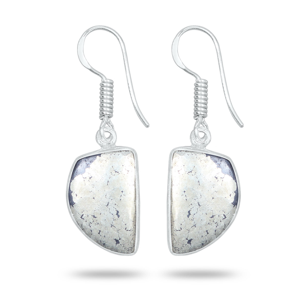 Pyrite Cabochon Earrings – Handmade Minimal Design | Silver‑Plated Brass | Fish Hook Backs | Wholesale Pairs
