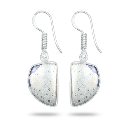 Pyrite Cabochon Earrings – Handmade Minimal Design | Silver‑Plated Brass | Fish Hook Backs | Wholesale Pairs