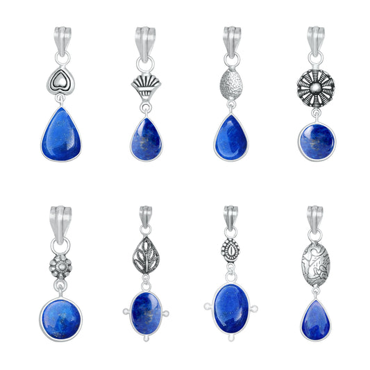 Lapis Lazuli Charm Pendants – Silver-Plated, Handmade, Designer Boho | Wholesale