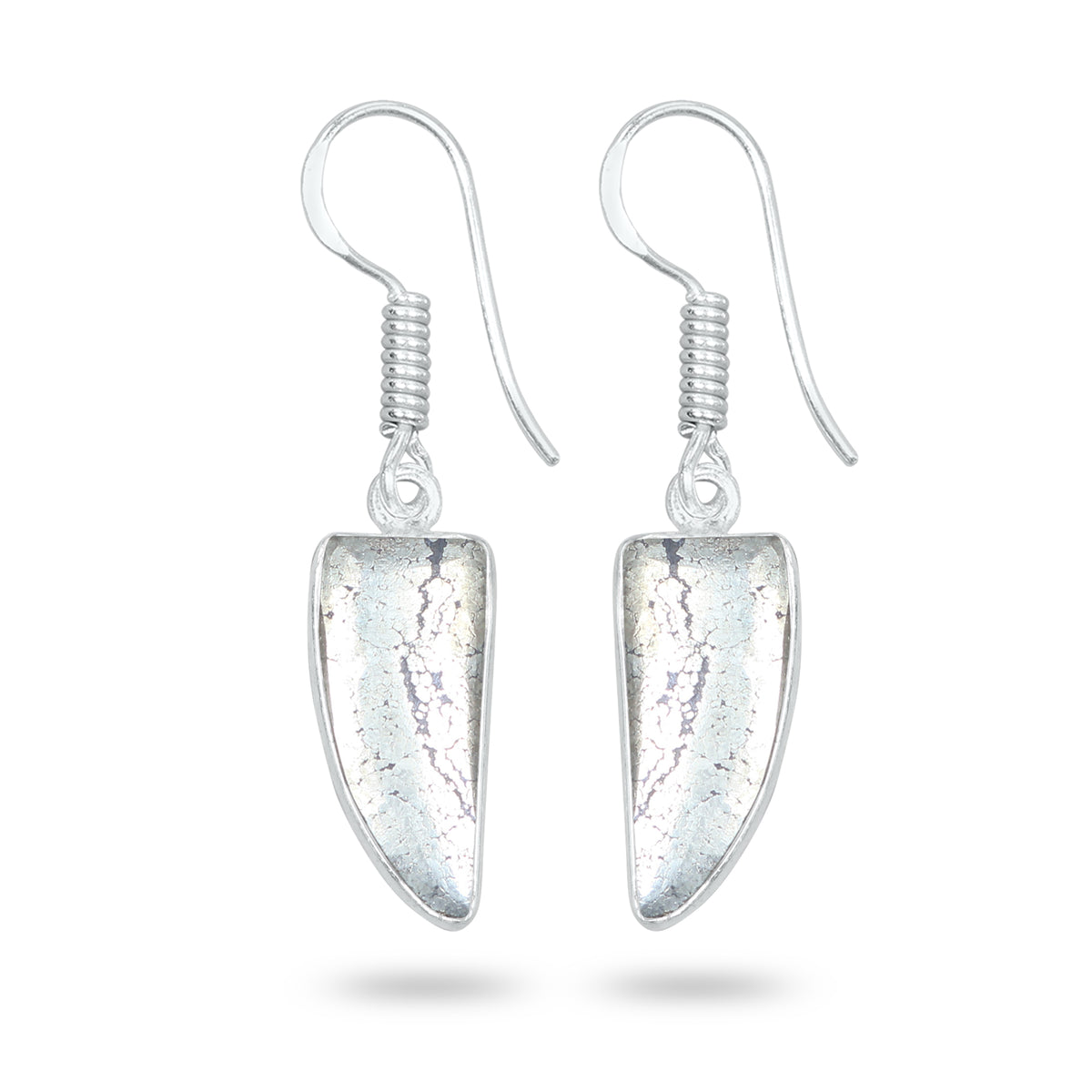 Pyrite Cabochon Earrings – Handmade Minimal Design | Silver‑Plated Brass | Fish Hook Backs | Wholesale Pairs