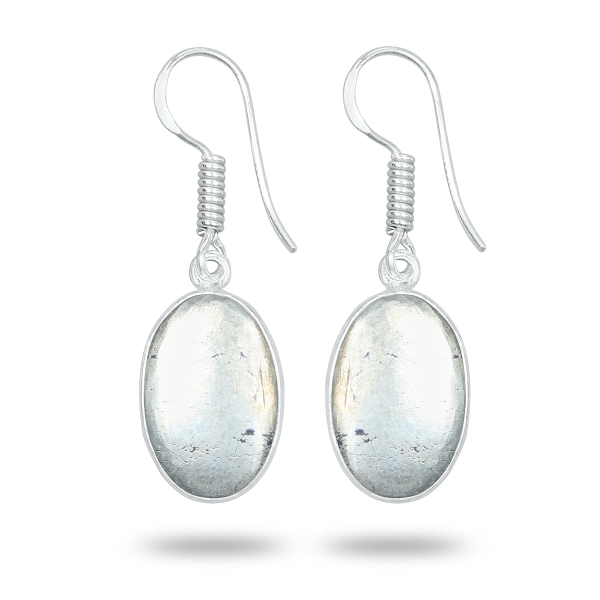 Pyrite Cabochon Earrings – Handmade Minimal Design | Silver‑Plated Brass | Fish Hook Backs | Wholesale Pairs