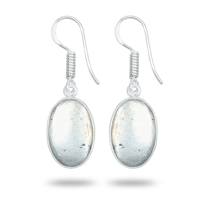 Pyrite Cabochon Earrings – Handmade Minimal Design | Silver‑Plated Brass | Fish Hook Backs | Wholesale Pairs