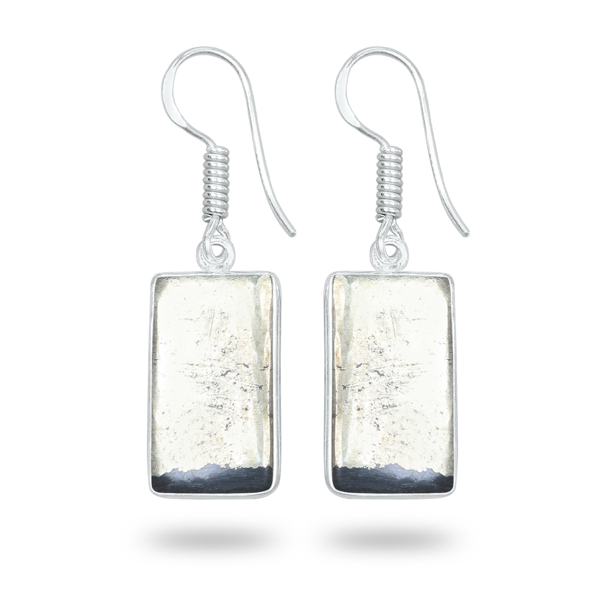Pyrite Cabochon Earrings – Handmade Minimal Design | Silver‑Plated Brass | Fish Hook Backs | Wholesale Pairs
