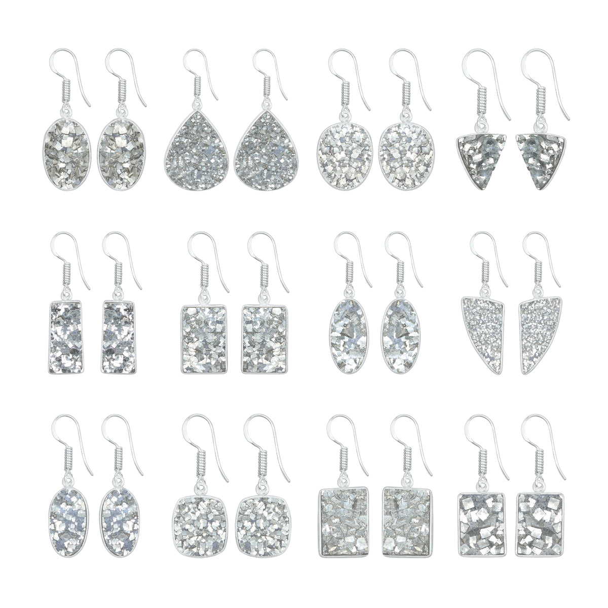 Pyrite Druzy Earrings – Handmade Minimal Design | Silver‑Plated Brass | Fish Hook Backs | Wholesale Pairs