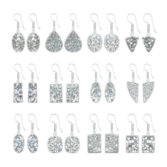 Pyrite Druzy Earrings – Handmade Minimal Design | Silver‑Plated Brass | Fish Hook Backs | Wholesale Pairs
