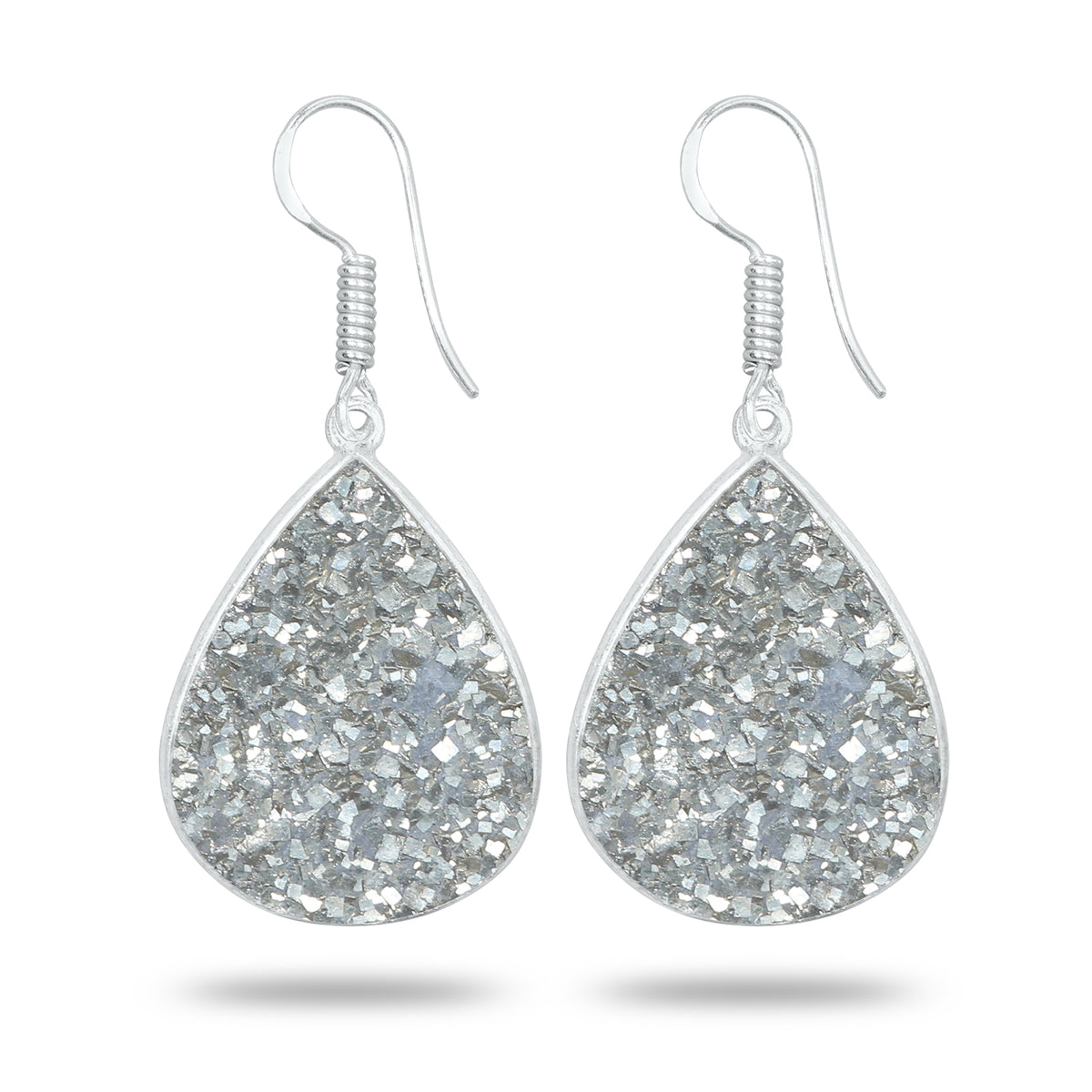 Pyrite Druzy Earrings – Handmade Minimal Design | Silver‑Plated Brass | Fish Hook Backs | Wholesale Pairs