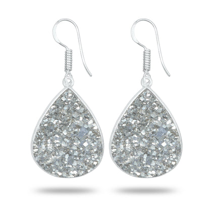 Pyrite Druzy Earrings – Handmade Minimal Design | Silver‑Plated Brass | Fish Hook Backs | Wholesale Pairs