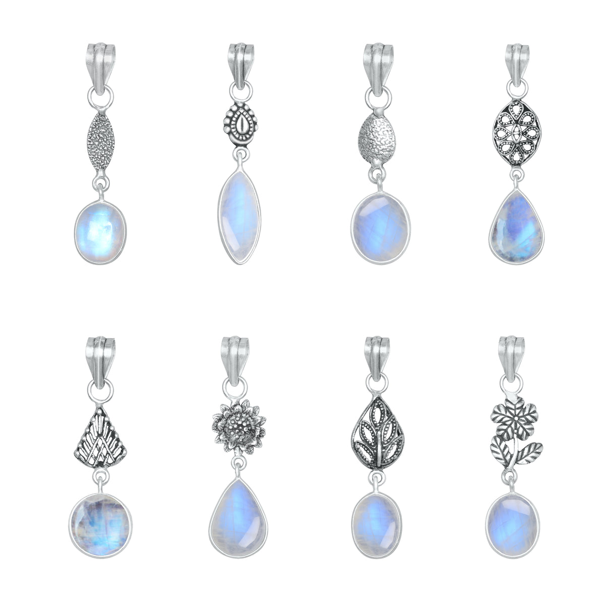 Rainbow Moonstone Charm Pendants – Silver-Plated, Handmade, Designer Boho | Wholesale