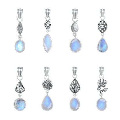 Rainbow Moonstone Charm Pendants – Silver-Plated, Handmade, Designer Boho | Wholesale