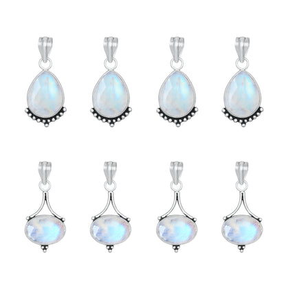 Rainbow Moonstone Pendants – Silver-Plated, Handmade, Celestial Elegance | Wholesale