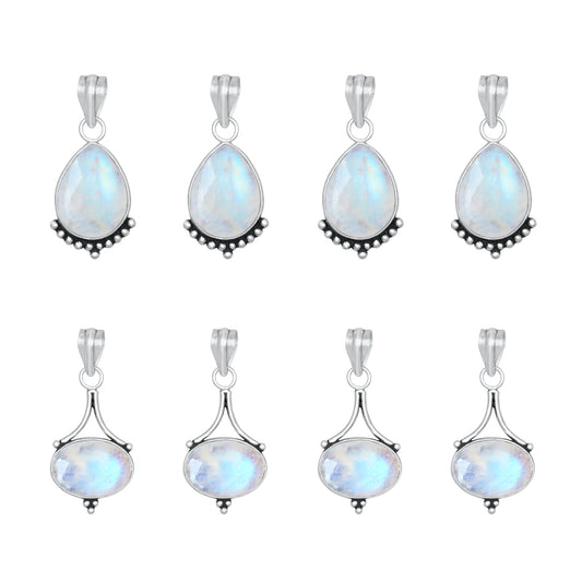 Rainbow Moonstone Pendants – Silver-Plated, Handmade, Celestial Elegance | Wholesale