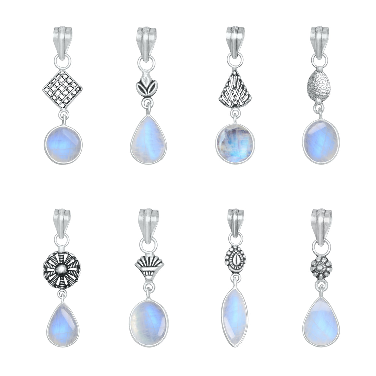 Rainbow Moonstone Charm Pendants – Silver-Plated, Handmade, Designer Boho | Wholesale