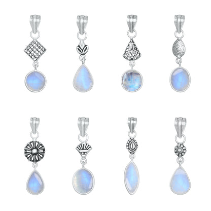 Rainbow Moonstone Charm Pendants – Silver-Plated, Handmade, Designer Boho | Wholesale