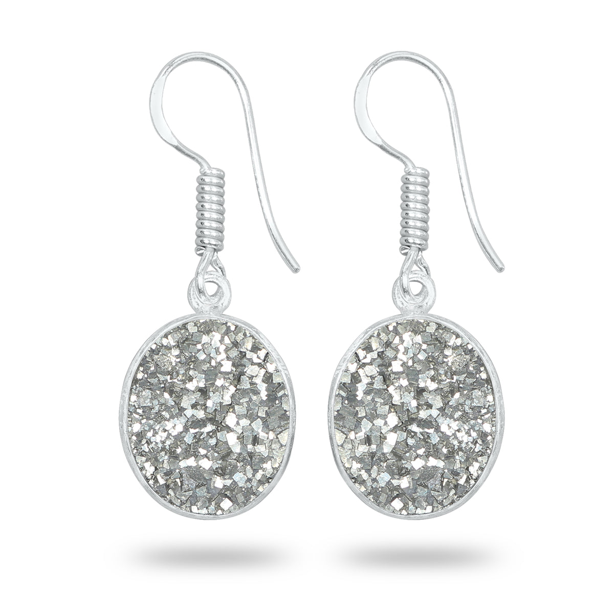 Pyrite Druzy Earrings – Handmade Minimal Design | Silver‑Plated Brass | Fish Hook Backs | Wholesale Pairs