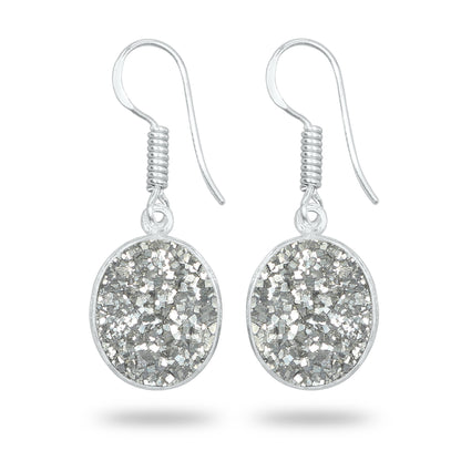 Pyrite Druzy Earrings – Handmade Minimal Design | Silver‑Plated Brass | Fish Hook Backs | Wholesale Pairs