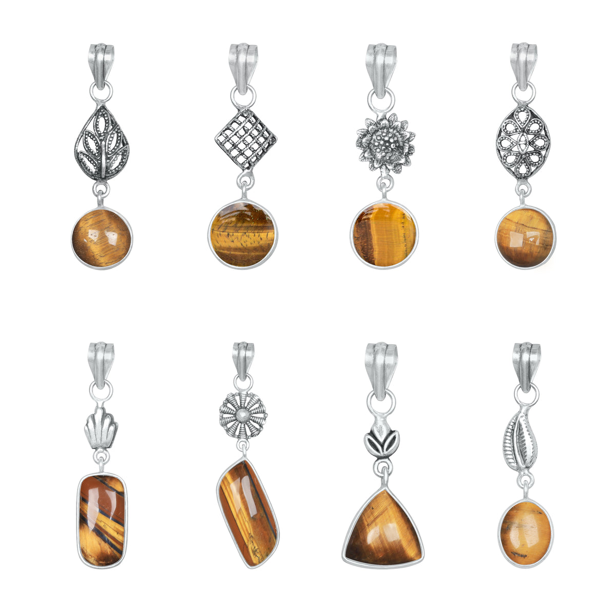 Tiger Eye Charm Pendants – Silver-Plated, Handmade, Designer Boho | Wholesale