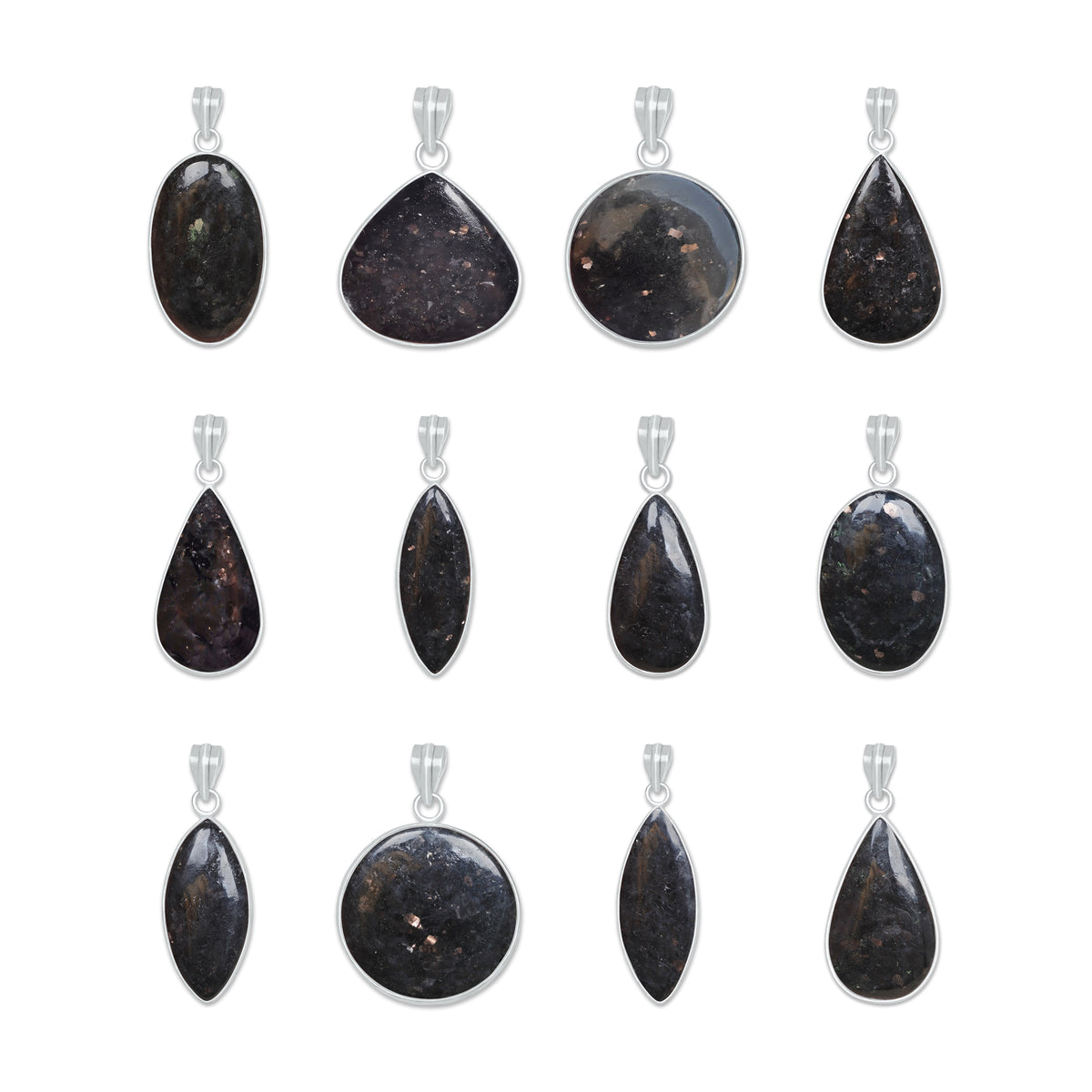 Nuummite Bezel Pendants – Silver-Plated, Natural Ancient Stone | Wholesale