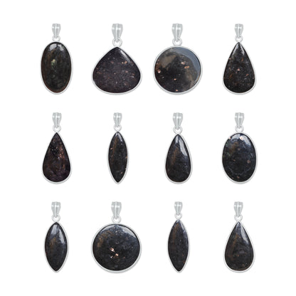 Nuummite Bezel Pendants – Silver-Plated, Natural Ancient Stone | Wholesale