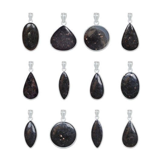Nuummite Bezel Pendants – Silver-Plated, Natural Ancient Stone | Wholesale