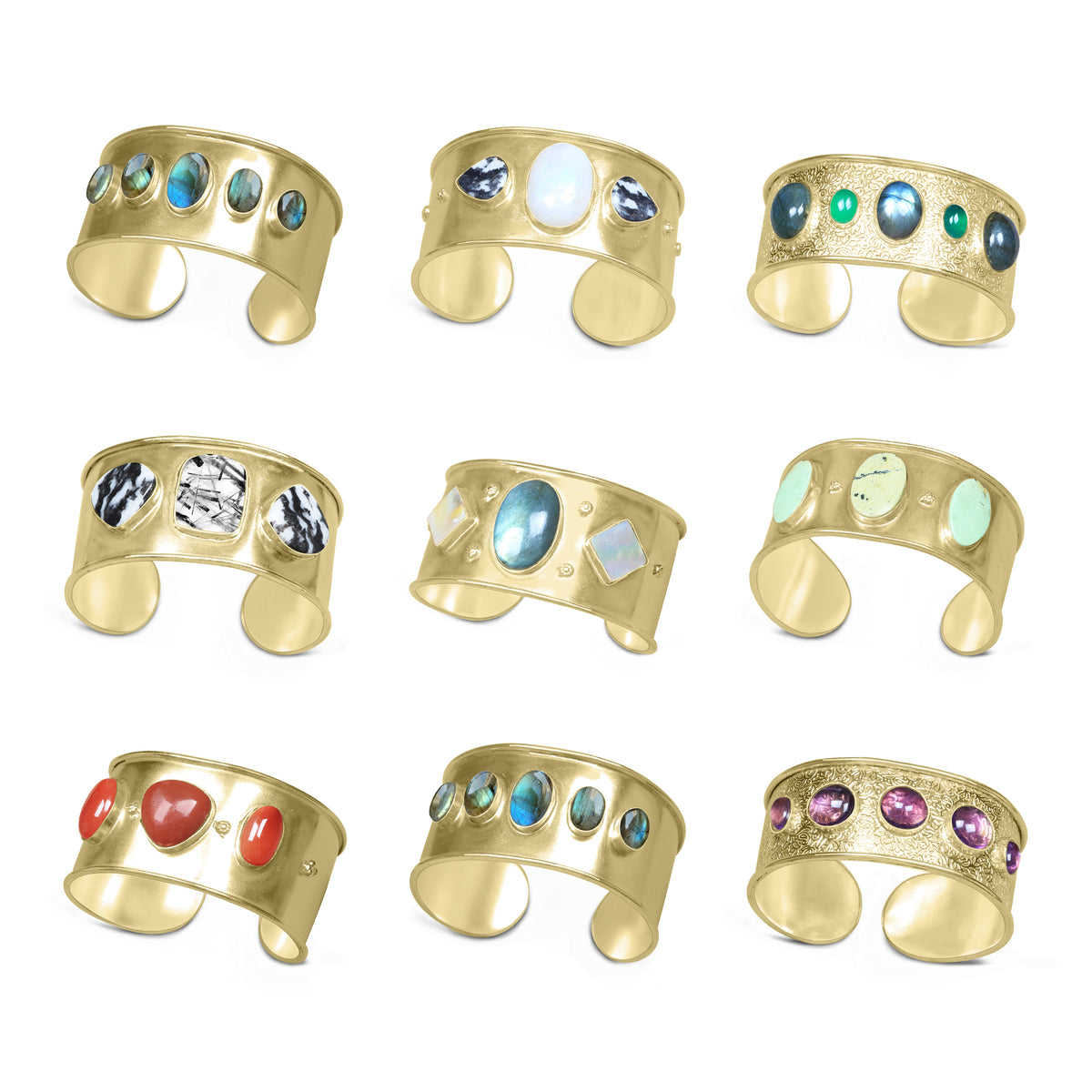 Statement Gemstone Bangles – Silver-Plated, Adjustable Handmade Cuffs | Wholesale (Made to Order)