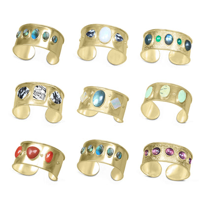 Statement Gemstone Bangles – Silver-Plated, Adjustable Handmade Cuffs | Wholesale (Made to Order)